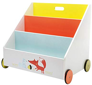 labebe - Bücherregal Kinder, Regal Kinderzimmer Holz, Bücherregal Weiß für Kinder 1-5 Jahre Alt, Buchregal Klein, Bücher Aufbewahrung, Hängefach Bücherregal/Kinder Bücherkiste/Standregal - mit Rädern