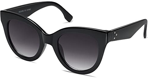 SOJOS Lunettes De Soleil Rétro Vintage Œil de chat Oversize Femmes Designer Lunettes HOLIDAY SJ2074 Avec Monture Noir/Verre Gris Dégradé
