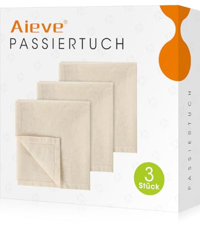 Aieve 3 Stück Passiertuch ca. 50x50cm Käsetuch Wiederverwendbares Siebtuch Cheesecloth aus 100% Baumwolle für Käse Marmelade Nussmilch Suppe Obstsaft Joghurt Tofu Butter