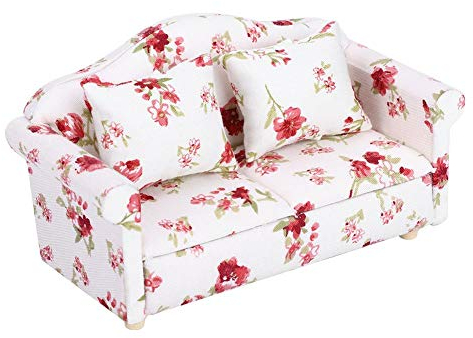 Puppenhausmöbel Sofa, Mini Möbel Sofa mit 1/12 Blumenmuster geeignet für Zubehör Fastening Parts für Puppenhäuser(#1) Fastening Hardware