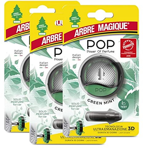 Albero Magique Pop - Set di 3 deodoranti per auto, profumo menta verde, profumo prolungato fino a 7 settimane