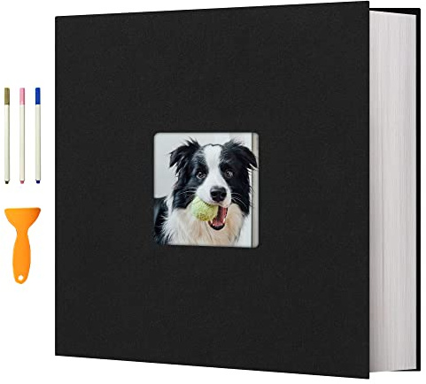 Vienrose Large Self Adhesive Photo Album for 4x6, 8x10 Pictures, Scrapbook Album with Linen Hardcover, DIY Memory Book for Wedding, Baby, Travel & Family, 120 Blank Pages & A Metallic Pen, 33x32cm