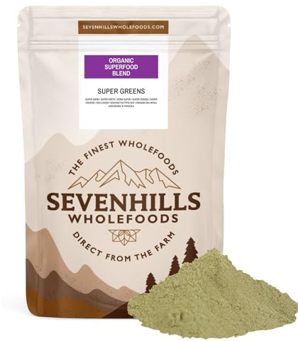 Sevenhills Wholefoods Organic Super Greens Blend 400g | with Spirulina, Chlorella, Wheatgrass, Barley Grass | Supports Skin, Immunity & Reduce Tiredness | 80 Servings | UK Made