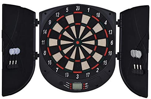 HOMCOM Elektronische Dartscheibe Dartboard mit Sprachansagen Englische Stimme LED-Anzeigen 6 Darts 26 Spiele 185 Varianten Dartautomat mit Tür Dartscheibe Set für bis zu 8 Spieler