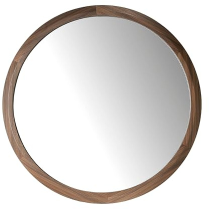 Ángel Cerdá – Espejo Pared Redondo con Marco de Madera Nogal | Espejo Moderno Grande para Salón, Dormitorio o Entrada | para Decoración Interior, Elegante | Ø90 x 4 cm