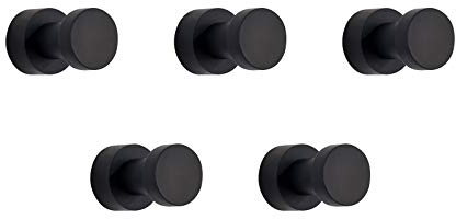 BGL Matt Schwarze Handtuchhaken - Set mit 5 Stück | Rostfreie Metall-Wandhaken für Bad & Küche | Selbstklebend oder zur Wandmontage