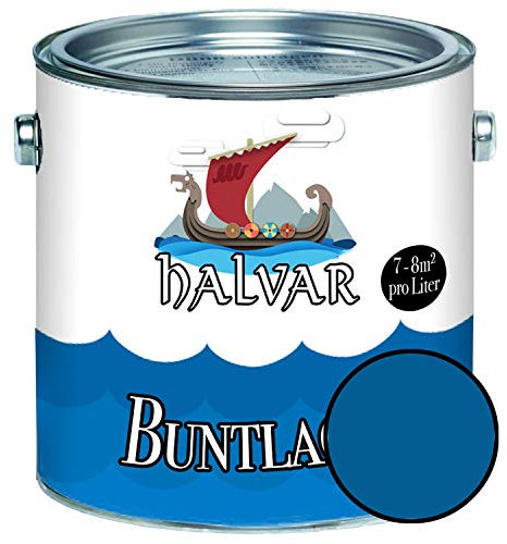 Halvar Buntlack für Holz & Metall GLÄNZEND Blau RAL 5000-5024 Holzfarbe Holzlack Innen & Außen robuster Kunstharzlack Wetterbeständig & perfekter Langzeitschutz (1 L, RAL 5005 Signalblau)