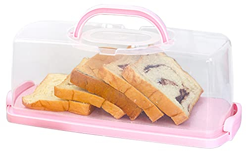 Caja rectangular de plástico para pan con asa portátil, caja de almacenamiento para pan de plátano, pan de calabaza (rosa)