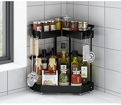 YunNasi Gewürzregal Küchenregal Ecke Stehgestell 2 etagen Aufbewahrungsregal Gewürz-Ständer Küchenarbeitsplatte Organizer Gewürzdosen Arbeitsplatte Lagerung (Standard)