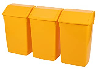 Addis 60 Litre Medical Clinical Recycling Commercial Utility Waste Trash Swing Flip top Lid, Set of 3 Bins, All Yellow Colour, 519034AMP, 3 x 60