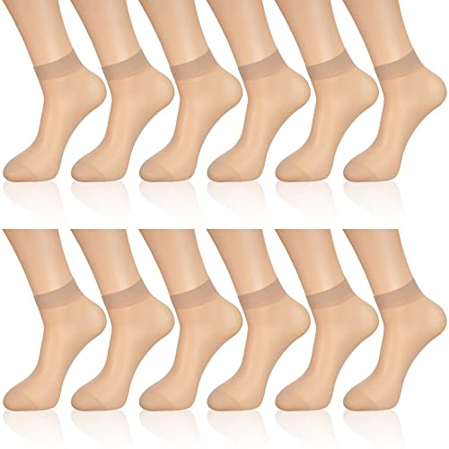 Geyoga 12 Pares Calcetines Tobilleros Cortas Transparentes (Color Piel, M)