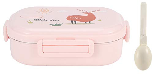 Tomotato Lunch Box,2 Compartments Thermal Insulated Hot Food Lunch Containers with Spoon Insulated Lunch Boxs Portable 304 Stainless Steel Bento Box for Office School,720ml(Pink)