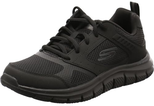Skechers Men's Track Syntac Sneaker, Black Leather/Mesh/Black Trim, 9 UK