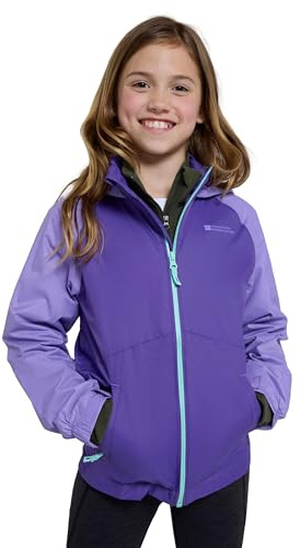 Mountain Warehouse Torrent II Kids Waterproof Jacket - Ripstop Outer Rain Coat, Taped Seams, Mesh Lined, Zipped Pockets - Spring Summer, Travelling, Camping Lilac (Lightweight) Kids Size 7-8 Years