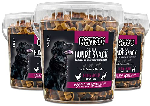 Pätso Hundeleckerli & Trainings- Hunde Snack Getreidefrei/Hunde Leckerlis 1,5kg (Wild und Huhn (Soft Bone), 500 g (3er Pack))