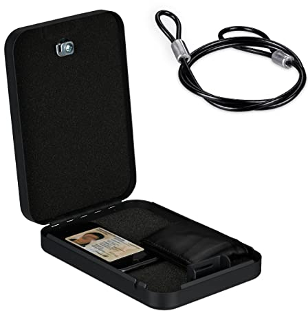 Relaxdays Cassetta di Sicurezza Portatile, con 2 Chiavi e Cavo, Mini Cassaforte da Auto, Acciaio, HLP 5x17x25 cm, Nero