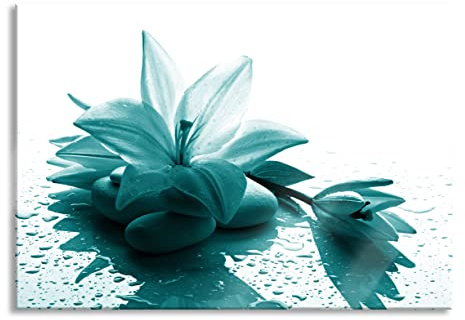 Pixxprint Glasbild, Wandbild aus Echtglas, Düstere Lilie mit Zen Steinen, 100x70 cm, inkl. Aufhängung und Abstandshalter