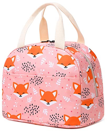 Mimfutu Fox - Lonchera aislada para mujeres y niñas, reutilizable, bolsa de picnic para adultos, niños, escuela, trabajo, viajes (rosa)