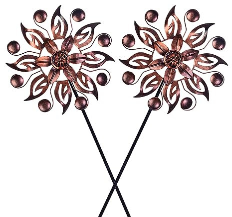 VEWOGARDEN 2 molinillos de Viento metálicos, decoración de Patio, esculturas de Viento de Cobre para Exteriores, jardín, Patio y césped, 25,4 cm de diámetro x 94 cm de Alto