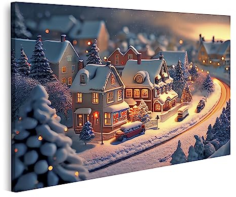 islandburner Bild auf Leinwand Weihnachtsdorf Schnee Winterdorf Landschaft Weihnachtsferien Schneebedeckt Bilder Wandbilder Poster JBVP-1K