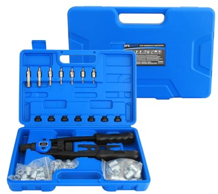 DROMEDARY Handnietwerkzeugsatz Nietmutternzange Set nietzange set 33 cm Lange Griffe mit 7 metrischen Dornen und 110 Nietmuttern von M3 bis M12