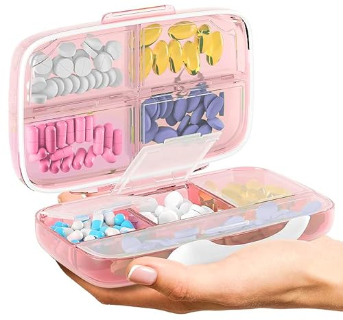 Pill Organizer Airtight Pill Box Large Pill Dispenser Home Travel Supplement Holder Portable Vitamin Sorter Jumbo Size 8 Compartment Airtight Vitamin Container Daily Medicine Travel Essentials