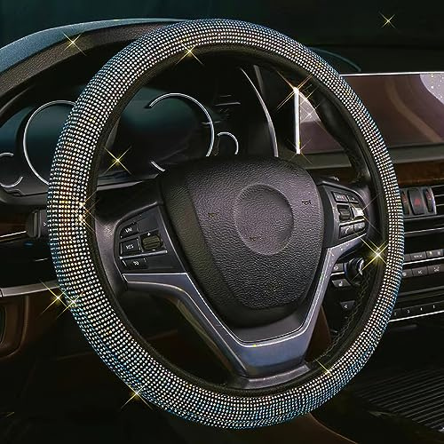 Lenkradbezug mit Strasssteinen, besetzt mit glitzernden Kristalldiamanten für Damen, universelle Passform für 38 cm Lenkrad (bunt)