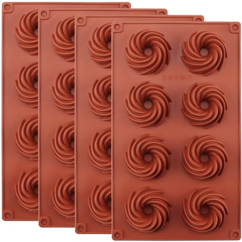 DAKFOOK 4 Pack Silicone Vortex Mould, Non-Stick Silicone Chocolate Moulds, Silicone Baking Moulds for Chocolates, Candies, Jellies, Puddings, Cookies
