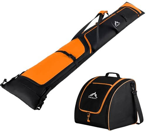 GoHimal Ski Bag and Boot Bag Combo, Padded Skis Bag for Air Travel, Safety Reinforce Ski Carrier Bag Fits for Skis Up to 200 CM and Boots Up To Size US13, Water- resistant Ski Travel Bag