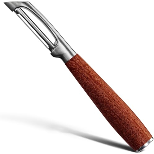KU LUNER - Pelapatate multifunzione da cucina in acciaio inox 304, con manico in vero legno, lama ultra affilata e resistente