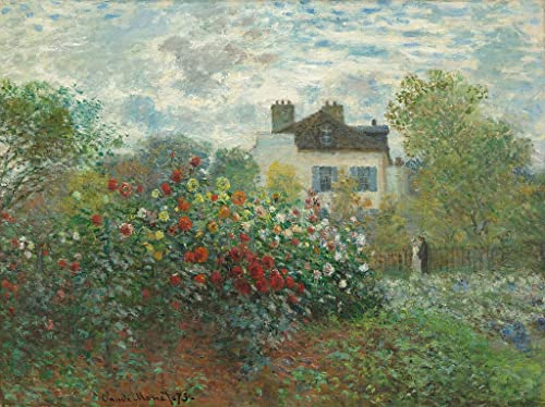 MSTECO Leinwanddruck Und Poster Wandkunst Bild Reproduktion der Garten des Künstlers in Argenteuil eine Ecke des Gartens mit Dahlien von Claude Monet für Wohnkultur 60x90cm
