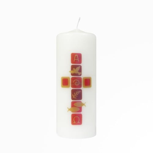 Hausosterkerze, Ostertischkerze Kreuz, Taube, A+O 160 x Ø 60 mm (Transferdruck)