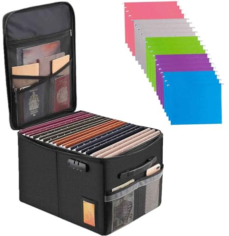 Scatola portadocumenti ignifuga, con serratura, portatile, sicura da ufficio, per appendere lettere/cartelle legali, 16,1 x 12,9 cm, 28 cm (divisori non inclusi) (File Box+20 cartelle sospese)