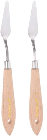 sourcing map 2pcs No.7 Painting Palette Knives Stainless Steel Pointy Spatula Pallet Knife with Beech Wood Handle for Oil Acrylic Paint Canvas Mixing Spreading