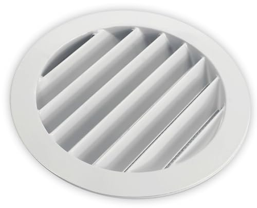 Rejilla de Ventilación Exterior de Aluminio para Extractor de baño, Cocina, Garaje, Pared | Rejilla Redonda con mosquitera metálica, Color Resistente a Rayos UV (Blanco, 125mm)