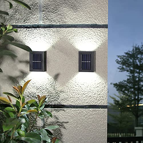 SuerZaro Solar Fence Lights 4 Pack, Sensor Solar Garden Lights, Waterproof Up and Down Outdoor Wall Lights for Front Door Patio Yard (White Light, 4 Pack)