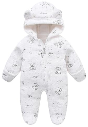 WYTbaby Baby Hooded Romper Fleece Warm Toddler Jumpsuit for Baby Girl Boy Fall Winter Outfits 0-12 Months