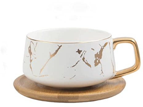 JKJZSALJ Tazze da caffè in Ceramica di Marmo Tazze da caffè Condensate caffè tè Colazione Tazze da Latte Piattino Completo con Piatto Cucchiaio Set Ins