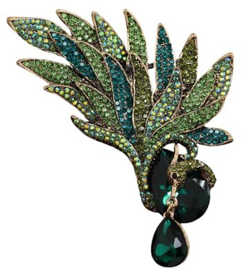 Spilla Grande con Strass Pavone per Donne e Ragazze Moda Squisita Esagerata Blu Verde Cristallo Uccello Spille Animali Spille Accessori per Abiti Matrimonio Natale Compleanno Gioielli Regalo (Verde)