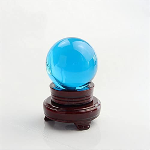 VOGGWBMQ 1 Stück Glaskristall Aquamarin Kugel Ball Briefbeschwerer for Dekorieren von Zubehör Kristallheilstein (Wooden Base,50mm)