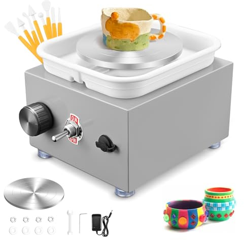 Mini Elektrisch Töpfermaschine, Couleeur 2000RPM 10/6.5CM Einstellbare Geschwindigkeit Metall-Drehteller Mini Töpferscheibe mit Tonformwerkzeug Geliefert und ABS-Becken für Töpfer-Heimwerker (Grau)