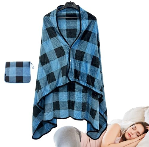 Coperta scialle – Coperta da viaggio ripiegabile, coperta per aereo, multifunzionale, calda, cuscino per viaggiatori, per viaggiatori, coperta con borsa morbida, federa per aereo e