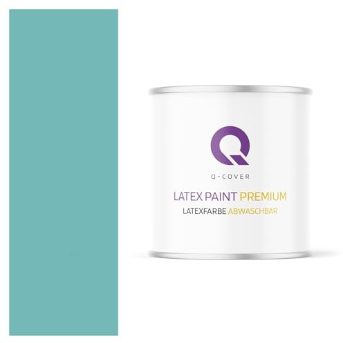 Q-COVER Latexfarbe Abwaschbar 2L (ca.14m2) Türkis Farbton Innenfarbe Wandfarbe Deckenfarbe Klasse 2 Mattfarbe Für Allergiker Scheuerfest Geruchlos Frei Von Voc