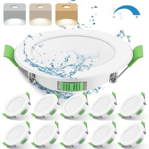 LED Downlights Ultra Slim 7W LED Recessed Ceiling Lights Dimmable, Warm White 3000K Neutral White 4000K Cool White 6500K Adjustable, IP44 Round Spotlights for Bathroom Kitchen Living Room, 10 Pack