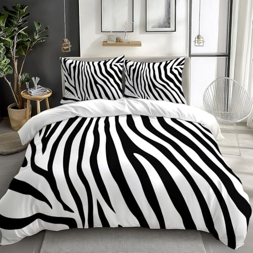 Soft Duvet Cover Set King Size, 3PCS Zebra Stripes Print Comforter Cover Set, Double-Sided Microfiber Duvet Cover with Pillow Shams Bedding Set, With Zipper