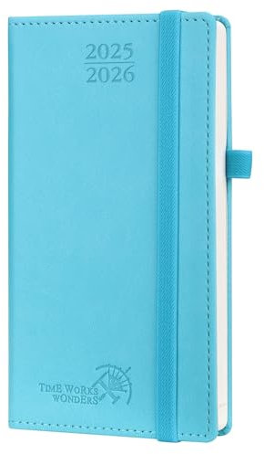 POPRUN Taschenkalender 2025 2026 Klein 16,5 x 9 cm (Aug.2025-Dez.2026) - Kalender 2025 2026 Klein mit PU-Leder - Terminplaner, Planer 1 Woche 2 Seite mit Stiftschlaufe - Blaugrün