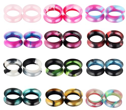 GUSXPPD 12 Paar Flesh Tunnel aus Silikon, 6-18mm Silikon Ohr Tunnel Set, Silikon Flexibel Flesh Tunnel Extra Soft Ohr Plug Expander Ohr Piercing Schmuck für Frauen Männer, Mehrfarbige