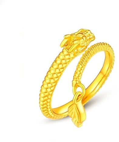 AMDXD Echt Goldschmuck 24 Karat Gelbgold Au999 Verlobungsring, Drachen mit Kugel Partnerringe, Trauringe 24K Gold, Gr.51 (16.2)
