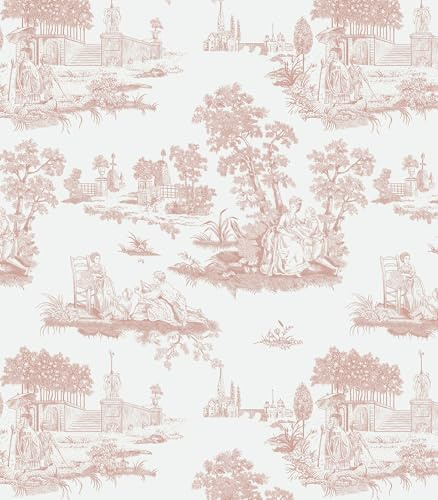 Hopepak Pink Toile Peel and Stick Wallpaper Vintage Contact Paper Self Adhesive Waterproof Removable French Wall Paper for Cabinets Shelf Drawer Bedroom Bathroom 17.3''x78.7''
