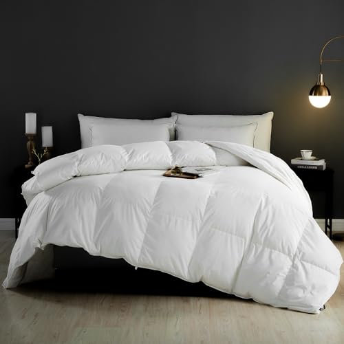 KUSNUG Couette d'oie 200x200 Coton Égyptien Mélangé, 100% Pur Duvet et Plumes 4 Saisons, Couettes pour Hotel de Luxe anti Acariens, Naturelle Tempérée 200 x 200 cm 2 Personnes,Oeko-Tex et RDS Certifié